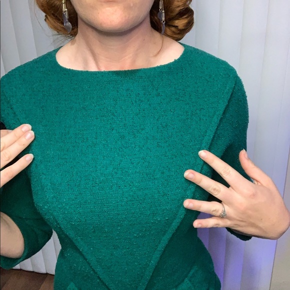 Vintage Emerald Green Joan Mad Men 1950s 3/4 Sleeve Dress - Picture 5 of 12